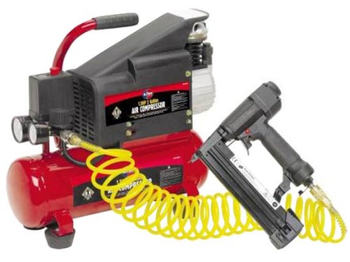 All Power America APC4004 1-1/2 Horsepower 115 PSI 2 Gallon Air Compressor With 18 Gauge Brad Nailer/Stapler & 25-Foot Coil Hose