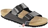 Birkenstock slippers Arizona from Birko-Flor in Black Varnish with a narrow insole