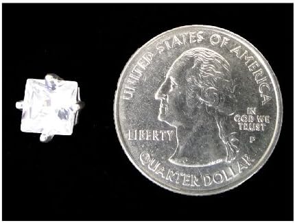 0.35" Sterling Silver Princess Cut Cubic Zirconia Stud Earrings with Friction Post Backs