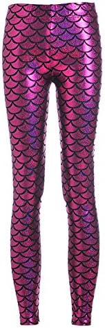 Emmy Lee Women Sexy Mermaid Fish Scale Hologram Stretch Soft Shine Leggings S Rose