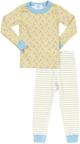 Serena &amp; Lily Girls' Sailboat &amp; Stripes Longjohns (Toddler/Kid) - Lime - 5 Years