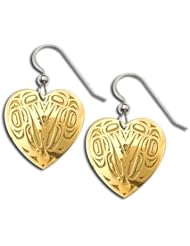 14K Yellow Gold Northwest Coast Native American Lovebirds Earrings. Made in USA.