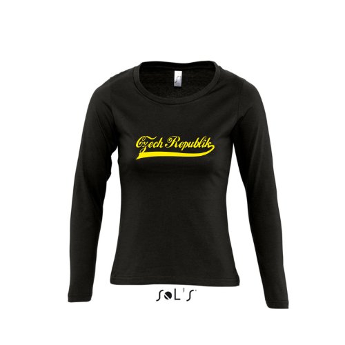 Tschechien Oldschool Czech Republic LÄNDERSHIRT EM / WM FAN Trikot – Damen Langarm Longsleeve T-Shirt S-XL , Deep black – gelb , S
