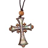 Jerusalem Cross Olivewood Cross with Mother of Pearls with Certificate (60cm / 23.5 inches, Cross is 5cm or 2 inches)