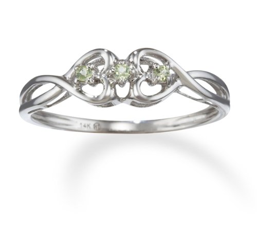41qOcU9zVsL Peridot Birthstone Promise Ring in 14k White Gold