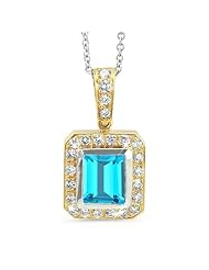 Rectagular Pendant With A Cushion Center Stone In 18K Yellow Gold With A 0.60 ct. Genuine Blue Topaz Center Stone.