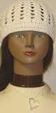 Hand Crocheted White Gimp Skull Cap Offered in Combination with Sterling Silver Short Chain...