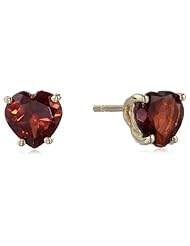 14k Yellow Gold Heart-Shaped Garnet Stud Earrings