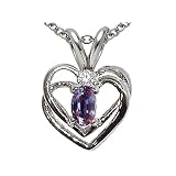 0.32 cttw Lab Created Alexandrite and Genuine Diamond Heart Pendant - 14kt White or Yellow Gold