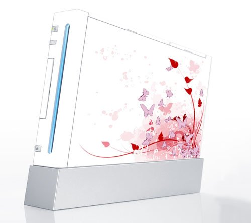 Pink Butterfly Fantasy Decorative Protector Skin Decal Sticker for Nintendo Wii Console