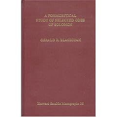 A Formcritical Study of Selected Odes of Solomon (Harvard Semitic Monographs)