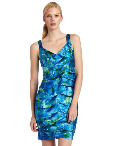 London Times Women's Petite Sleeveless Shutter Tuck Dress,Soft White/Light Blue,8 London Times Women's Petite Sleeveless Shutter Tuck Dress,Soft White/Light Blue,8