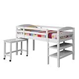 Solid Wood Twin over Loft Bunk Bed w/ Writing Desk , White