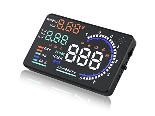 IP Brothers Head Up Display - Colorful Multifunction Dashboard Mounted Screen HUD A8 with OBD2 Interface - Plug & Play - Speedometer Fuel Consumption Temperature - Gift Sticky Pad & Reflective Film