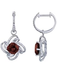 14K White Gold 2.89ct Flower in Cushion Bud Garnet & Diamond Dangle Earrings
