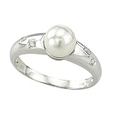 Cultured Pearl and 0.03 ct. Diamond Ring in 14K White Gold