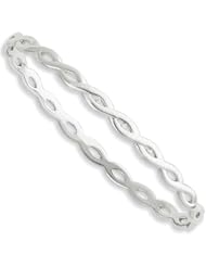Elegant White Ice Sterling Silver Genuine Diamond Twisted Bangle Bracelet