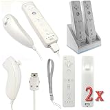 GTMax White Nunchuck + 2x White Remote + Remote Control Dual Charging Dock  ....