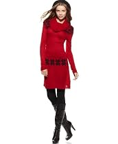 Planet Gold Dress, Cowl Neck Long Sleeve Knit Fair Isle Printed