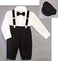 Infants & Toddlers 5-pc Knickers-length Pants Outfit Tuxedo Style with Velvet Suspenders, Bowtie, Newsboy Cap