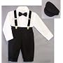 Infants & Toddlers 5-pc Knickers-length Pants Outfit Tuxedo Style with Velvet Suspenders, Bowtie, Newsboy Cap