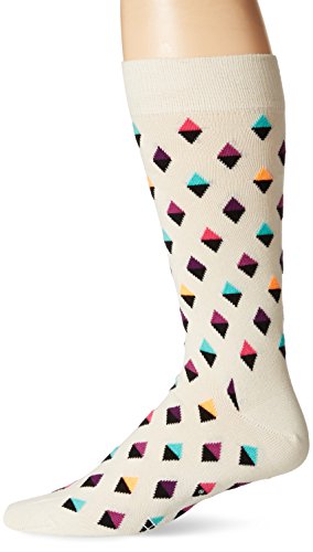 Happy Socks Men’s 1pk Unisex Combed Cotton Crew Mini Diamond, White/Bright, 10-13