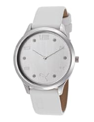Womens Silver Tone Dial White Leatherette