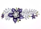 Purple Flower Leaf Blossom Crystal Hair Barrette
