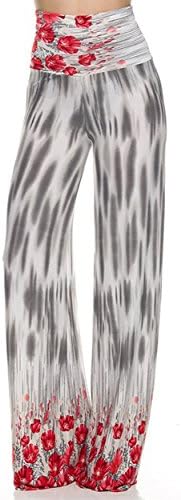 Tribal print, knit palazzo pants with a high fold-over waist and a wide leg Red Floral (Medium)