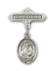 Sterling Silver Baby Badge with St. Albert the Great Charm and Godchild Badge Pin