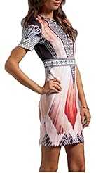 General Print Round Neck Short Sleeves Ballerina Bodycon Dress/Mini Dress 