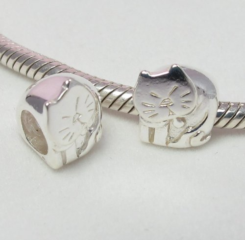 B44 Cute Kitten Cat Feline Wonder .925 Sterling Silver Bead Pandora Chamilia Biagi & European Bracelets Compatible