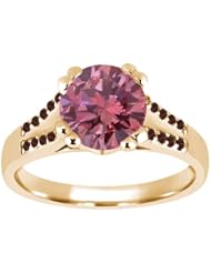 1.10 Ct Round Pink Diamond Red Garnet 14K Yellow Gold Ring
