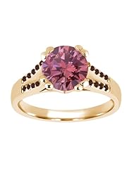 1.10 Ct Round Pink Diamond Red Garnet 18K Yellow Gold Ring