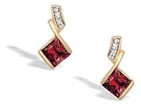 14K Yellow Gold Square Created Ruby and Diamond Drop Earrings