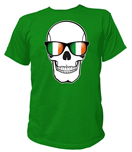 Artdiktat Herren T-Shirt – EM 2016 Skull Flag Glasses – Republic Of Ireland Größe L, grün
