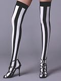 Thigh Hi Stocking Black White Stripe Opaque Hosiery