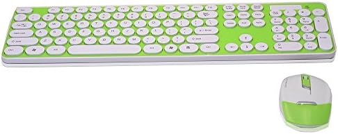BlueFinger HK3960 Ultra Slim 2.4Ghz Wireless Nano USB Receiver Shine Keyboard Mouse Combo For Windows 7/8 Vista, XP, PC, Laptop White Green + BlueFinger Mouse Pad as Gift