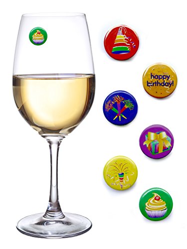 Birthday Wine Charms - Magnetic Glass Markers That Make Great Birthday Party Favors set of 6
