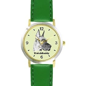 Great Dane (SC) Dog - WATCHBUDDY® DESIGNER DELUXE TWO-TONE THEME WATCH - Arabic Numbers-EMERALD... by WatchBuddy
