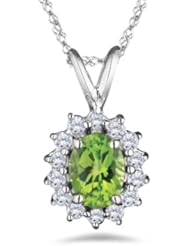 0.28 Cts Diamond & 0.85 Cts Peridot Pendant in 18K White Gold