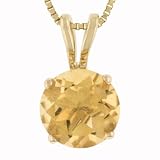 14k Yellow Gold 6mm Round Citrine 4-Prong Pendant, 18