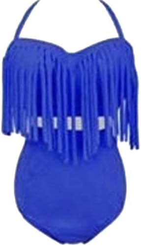 TXS Plus Size High Waist Padded Tankini Set Bikini Tassel Swimsuits for Women US 12-14 Blue