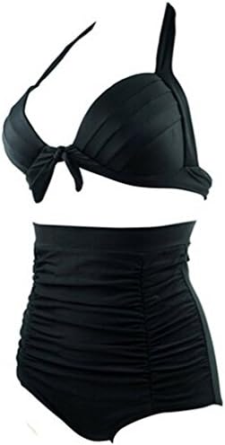 Laromcy Black Polka Vintage High Waisted Bikini Swimsuits Swimwear (2XL, Black)