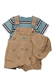 BT Kids Newborn Boys 3 pc tan shortalls/striped top set w hat - 
