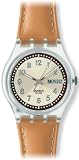 Swatch Unisex Originals GE700 Beige Leather Quartz Watch with Silver Dial