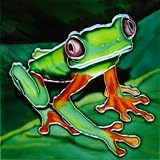 8 x 8 High Gloss Raised Image Unique Handcrafted Decorative Ceramic Artist Tile Wall Plaque With Hanger Stand - Tree Frog BD-2057Q