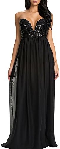 Stylebek Women's Elegant Sequin Strapless Draped Floor Length Dress