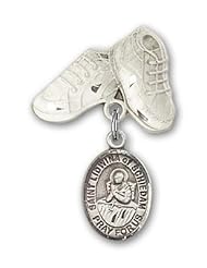 Sterling Silver Baby Badge with St. Lidwina of Schiedam Charm and Baby Boots Pin