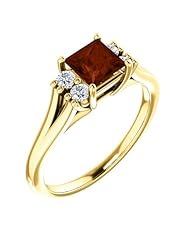 18K Yellow Gold 5.00x5.00mm Princess Cut Mozambique Garnet and Diamond Ring -- LIFETIME WARRANTY